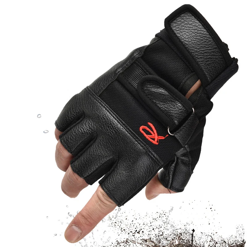 Leather Fitness Sports Weightlifting Weight Lifting Men Gym Gloves Mitts Thicken Half Finger Summer Durable