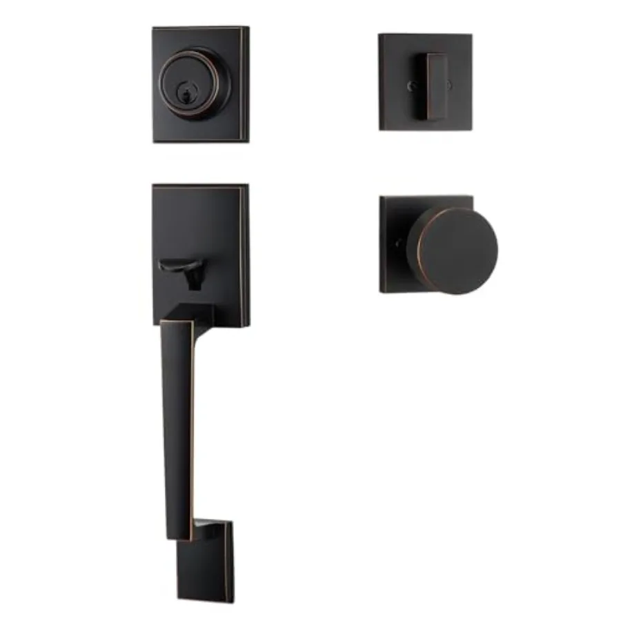 

Oil-Rubbed Bronze Front Door Handle Set Entry Lock with 3 Keys, Single Cylinder Deadbolt, Reversible for Left and Right Use, Id