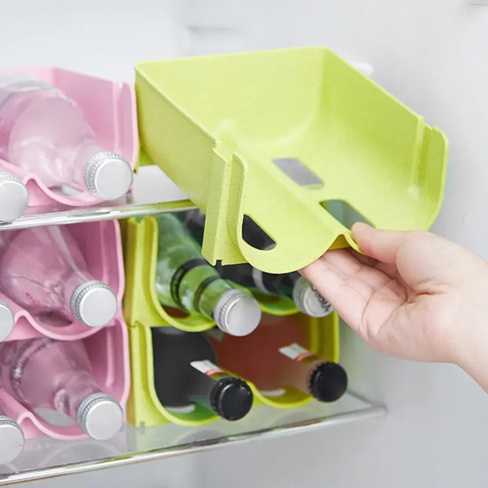 1PC Water Bottle Organizer Plastic Fridge Drink Storage Box Holder Refrigerator Stackable Wine Beverage Rack For Kitchen Tools