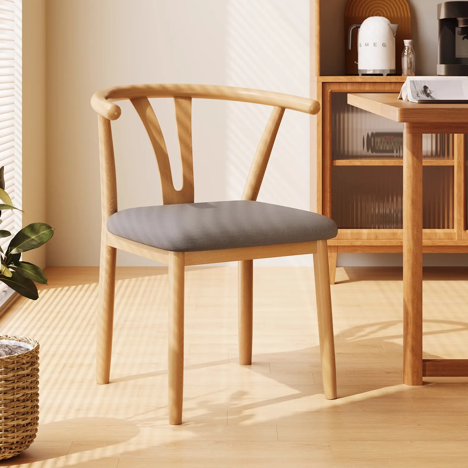 

Kitchen Chair Portable Folding Adjustable Dining Solid Cafe Leg Fabric Mesh Cushioned Chair Wood Breathable Stackable Restaurant