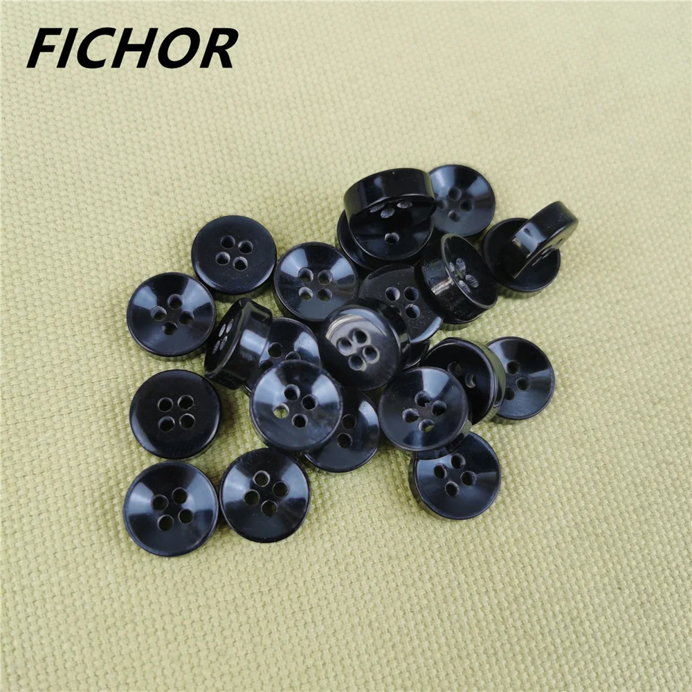 30/50pcs 10mm 4 fori bottoni per abbigliamento di lusso neri bottoni rotondi in tinta unita per camicia per vestiti bottoni fai-da-te accessori per