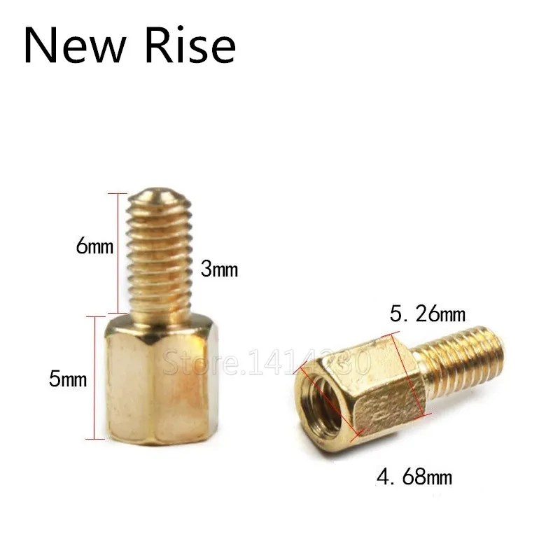 50Pcs M3*5+6 mm Brass Standoff Thread Male/Female Hex Threaded