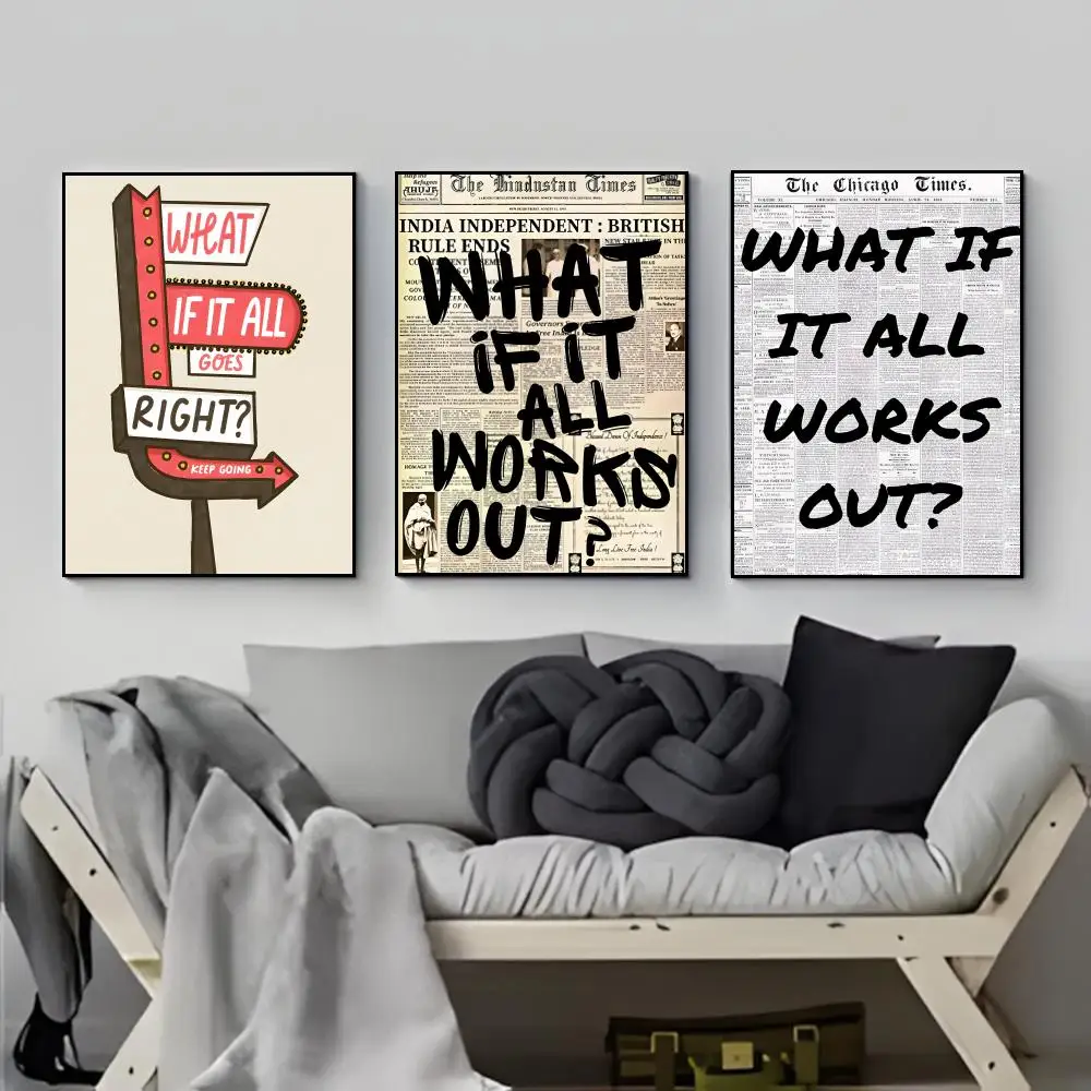Optimistic Pastel Typography W-What If It All Works Out Poster HD  Waterproof Wall Sticker Bar Living Room Decor Gift