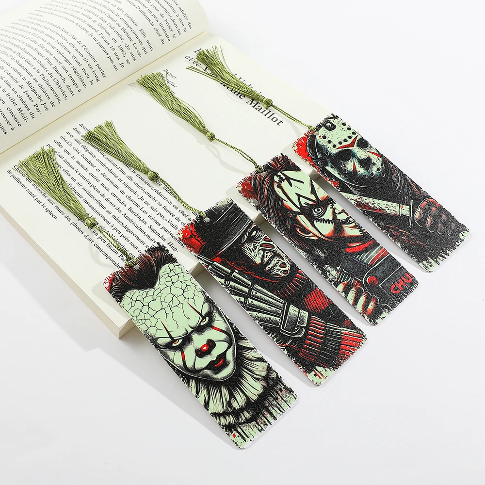 Terror Movie Clown Bookmark Cartoon Halloween Periphery Reading Tool Book Journal Page Mark Stationery Supplies for Students