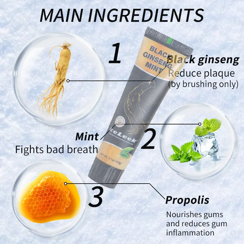 

Black ginseng mint toothpaste Whitening Bad breath clean teeth repair fluoride-free Cleaning gum care family pack a set keleek