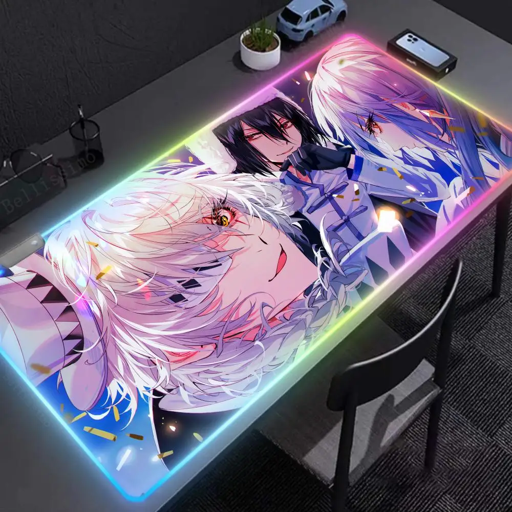 Bungo Stray Dogs Popular desk mats Mouse Esports Pad Anime figures RGB Non-Slip Rubber Purple art Edge locking Luminescence