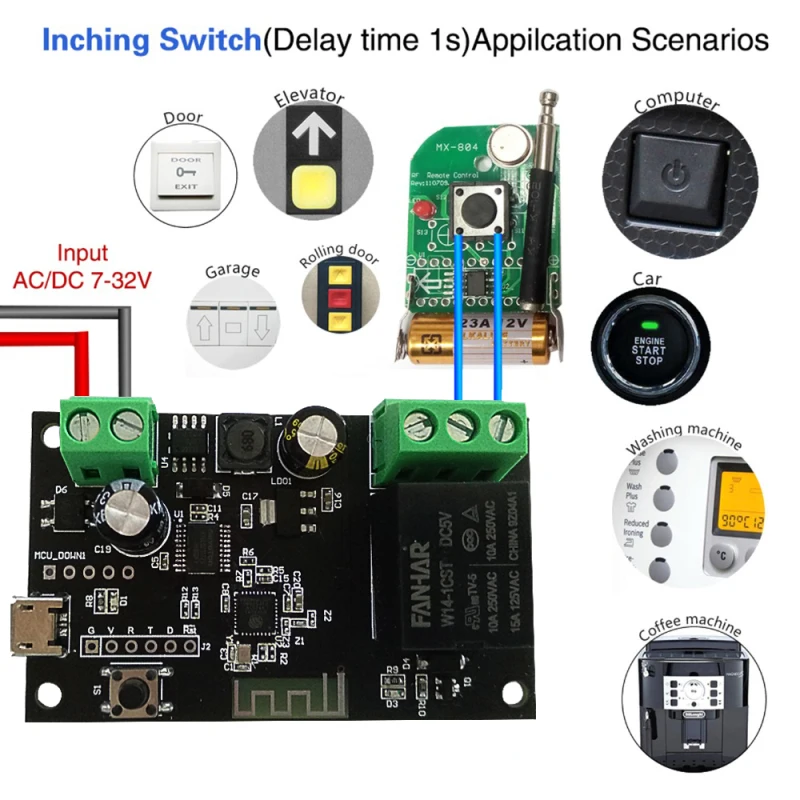 WiFi Relay Tuya Module 5-32V WiFi DIY Switch Dry Contact Output Inching/Selflock Working Modes APP/Voice/LAN Control Smart Home