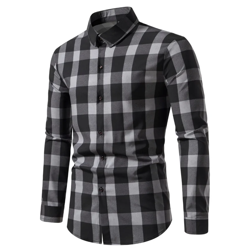 2023 New Men\'s High Quality Shirts Plaid Loose Business Casual Silk Smooth Shirt Long Sleeve Men\'s Shirt shirts for men