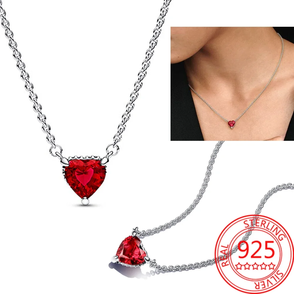 romantic 925 Sterling Silver Ruby Love Ring Necklace Earrings Set Boutique Classic Wedding Party Couple Date Gift