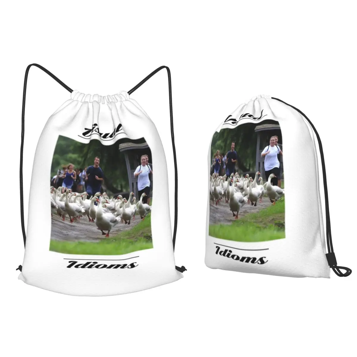 On A Wild Goose Chase - Run After Backpacks Casual Drawstring Bundle Pocket Sports Bag Book Bags for Travel Students