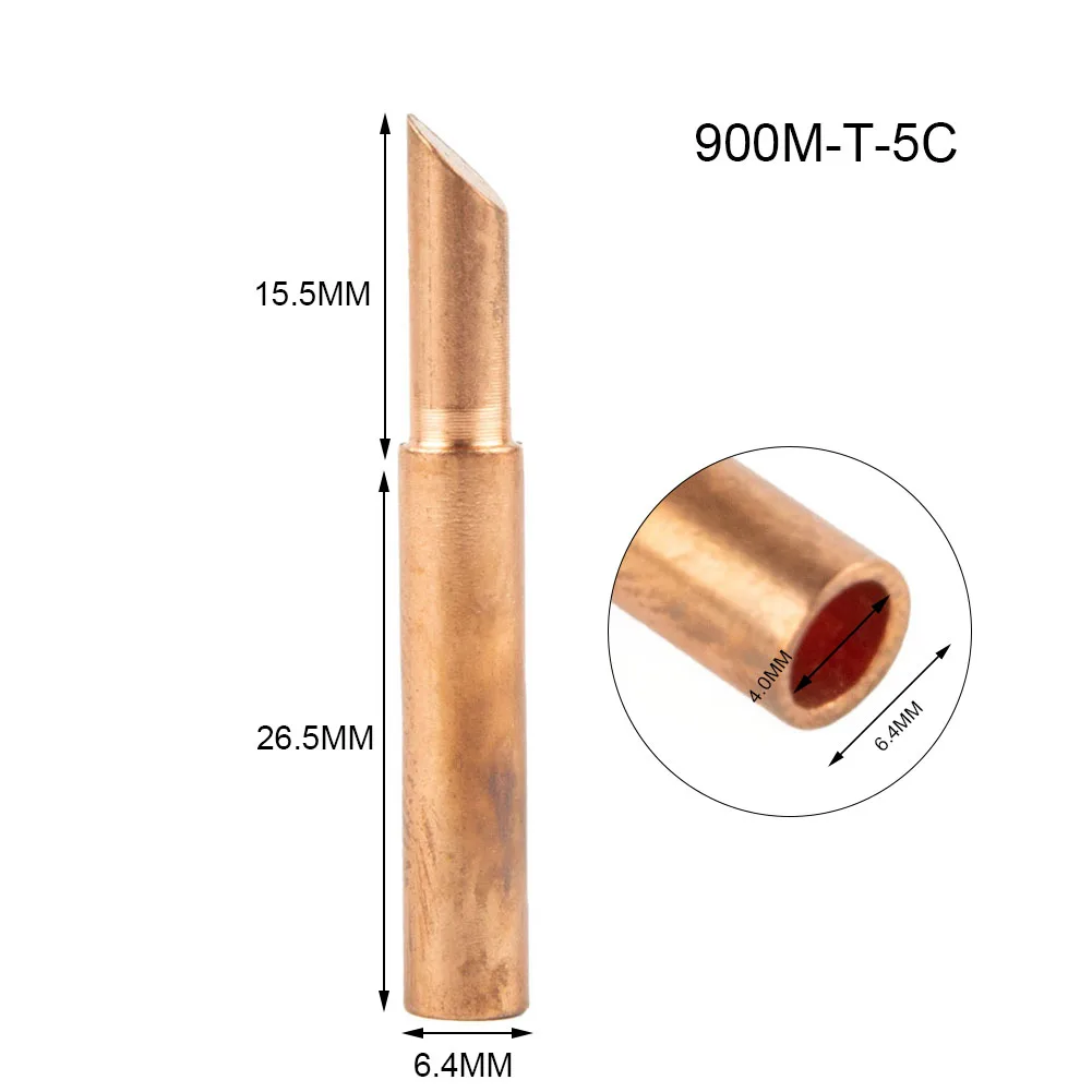 5pcs Soldering Iron Tips 900M-T-5C Soldering Iron Pure Copper Lead-free For 936 Workshop Equipment Power Tools Welding Soldering
