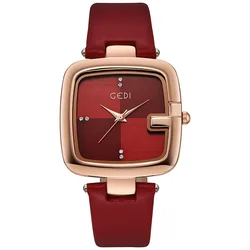 Fashion Gedi Top Brand Light Luxury Large Square Dial Women's Niche High-end Leather Strap Quartz Waterproof Gift Wrist Watches