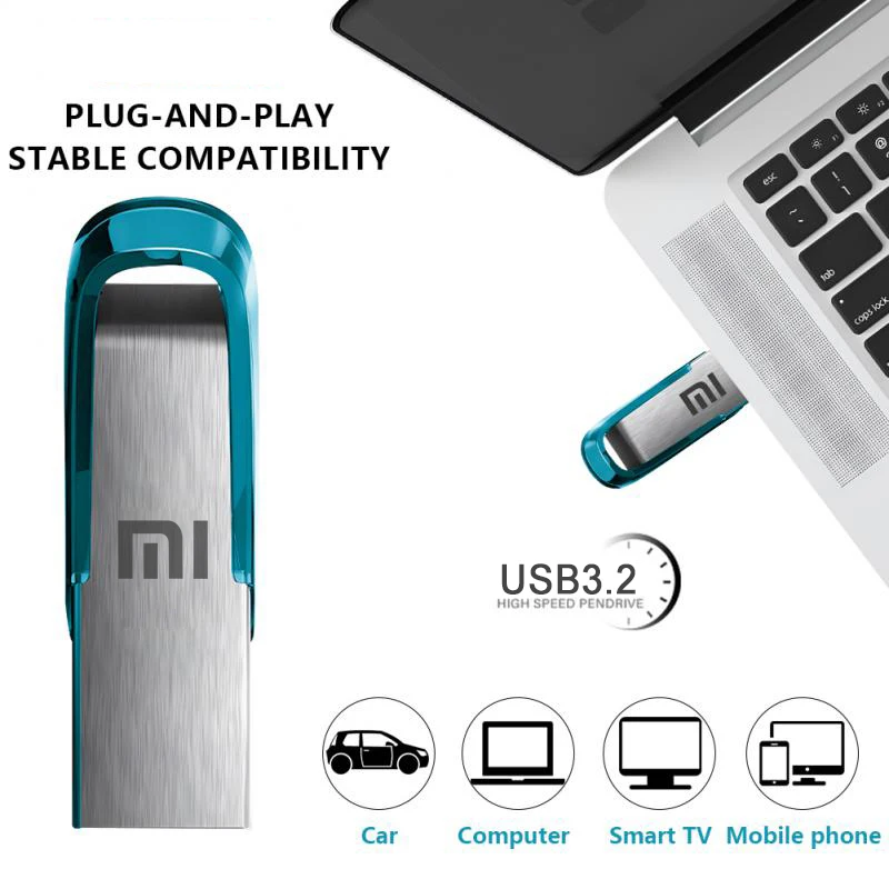 Xiaomi-Clé USB 3.2 haute vitesse, 2 To, 1 To, clé USB, 512 Go, 64 Go, clé USB en métal, disque flash étanche, adaptateur TYPE-C