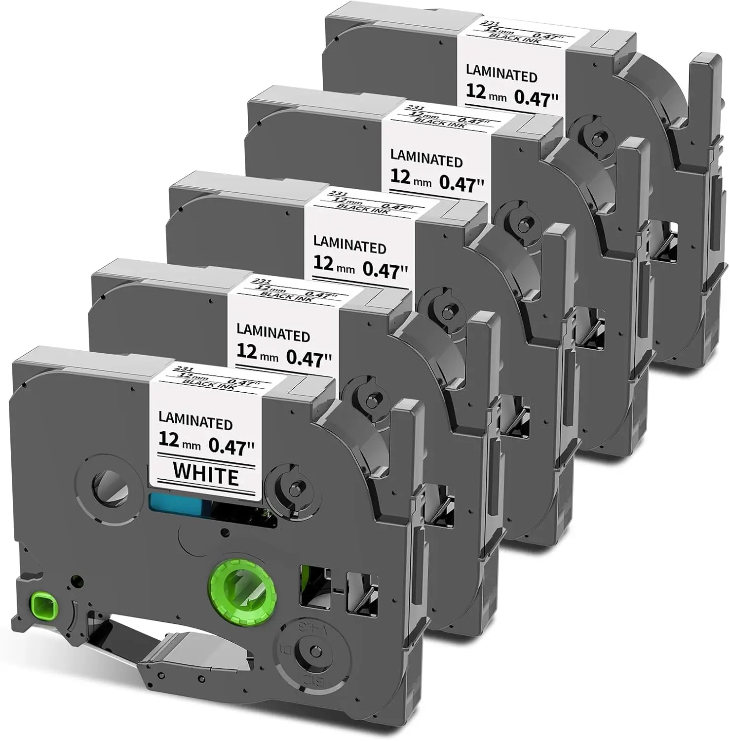 

TZe-231 Label Tape for Brother Printers, 12mm White Laminated, 5-Pack Refills