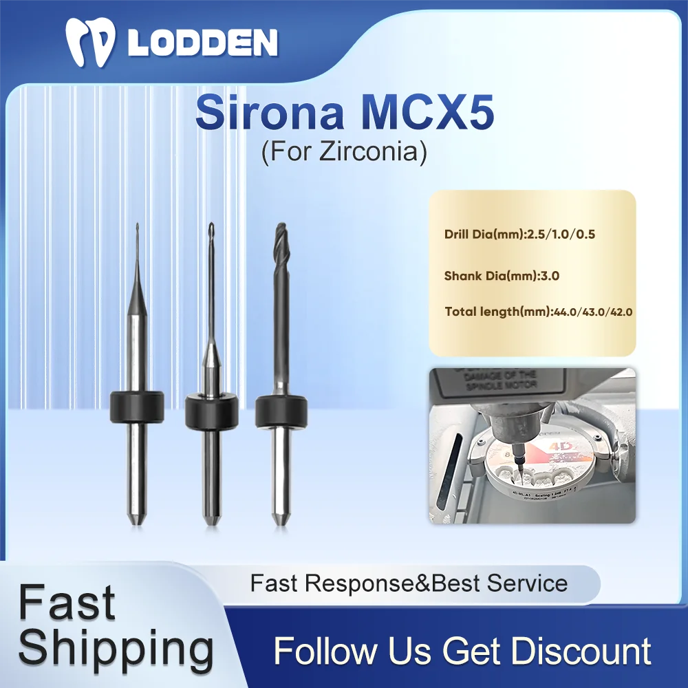 

Lodden Dental Milling Burs Sirnona MCX5 DC Coating for Zirconia Grinding for CAD CAM Milling Machine 0.5/1.0/2.5 Shank 3.0mm