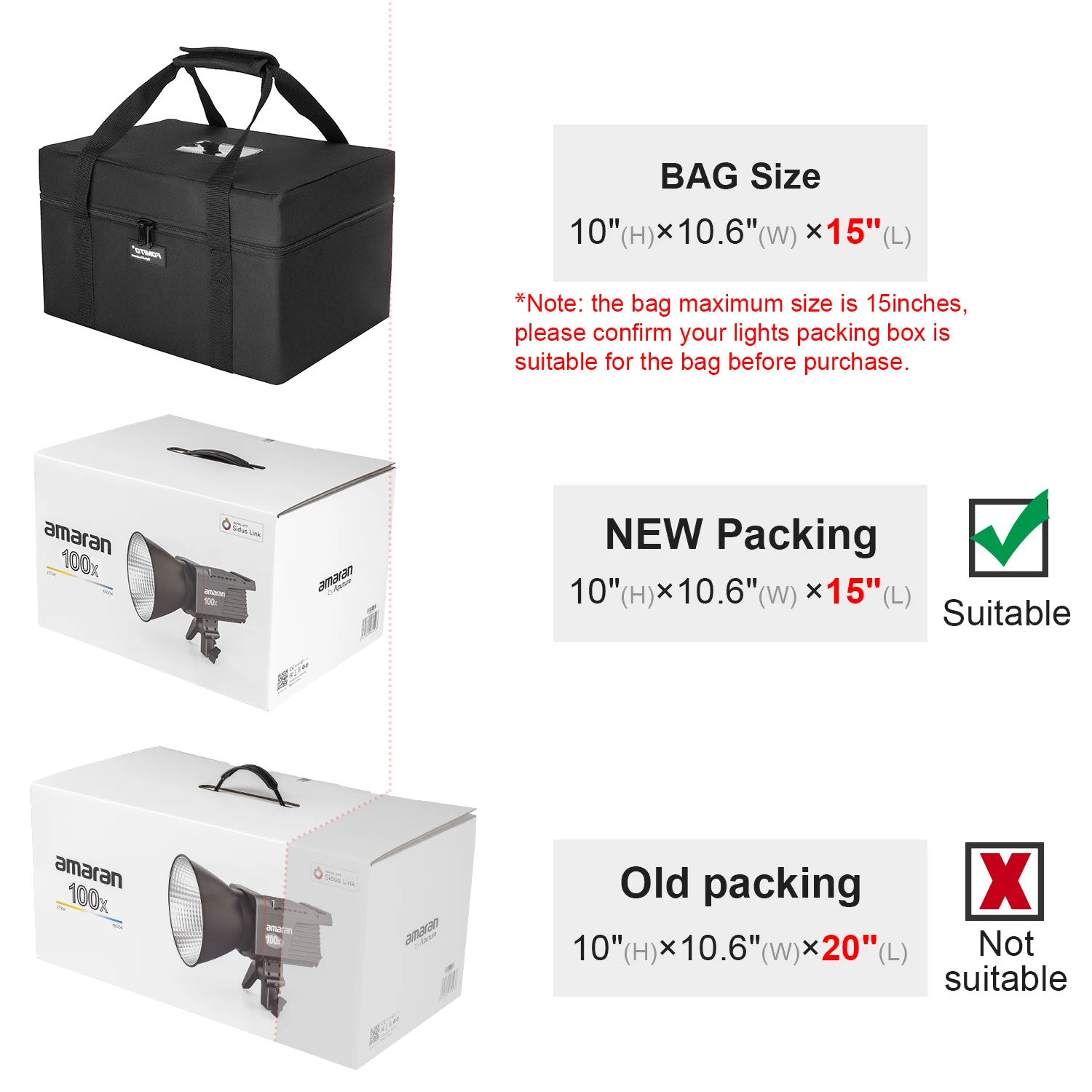 FOMITO DSLR Camera Hangbags Portable Carry Bag for Aputure Amaran 100D/S 100X/S 200D/S 200X/S LED COB Light image 3