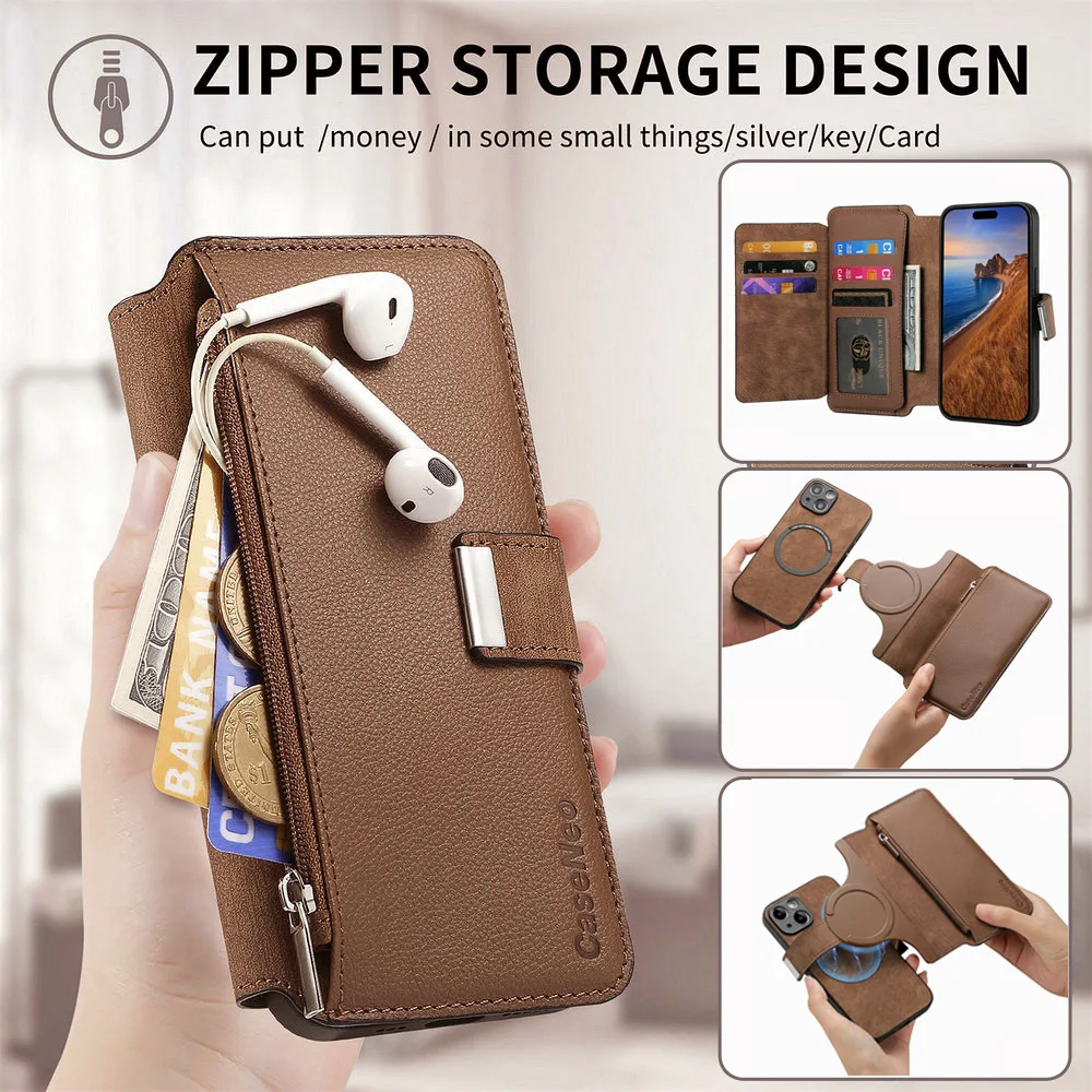 S24 Ultra S23 S22 S21 Plus S20 FE Luxury Case 2 IN 1 Zip Wallet Coque for Samsung Galaxy S23 S 24 20 Note 9 S10 S9 Magnet Cover