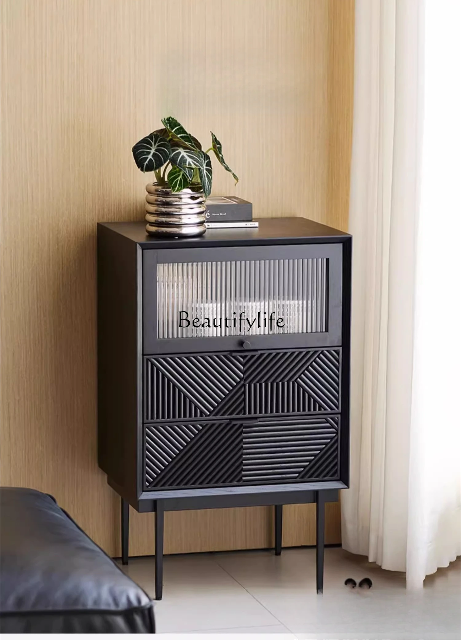 

*Modern simple Nordic wall storage cabinet light luxury solid wood locker