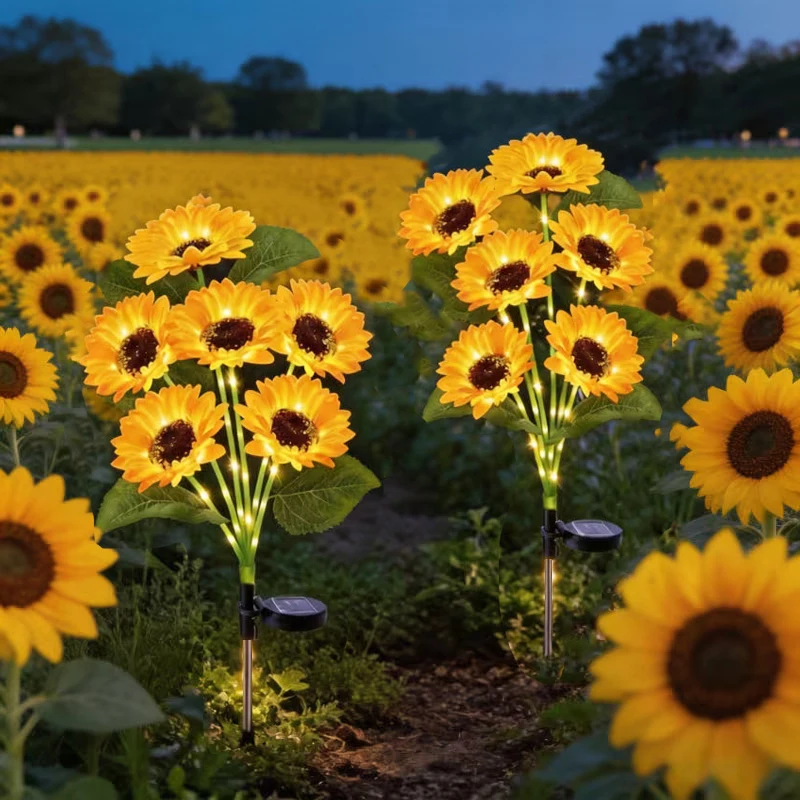 Solar Flower Garden Lights with 6 Head Sunflower Waterproof Outdoor Decorative Lights for Garden Patio Yard Flower Bed