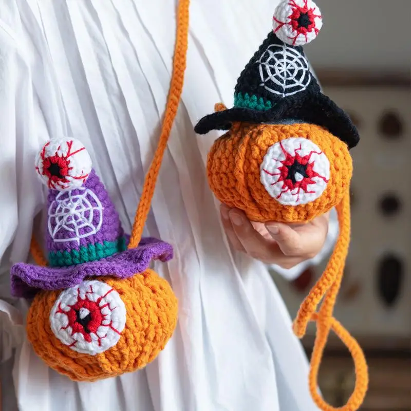 Halloween Crochet Kit Eyeball Pumpkin Crochet Beginner Accessories With Video Tutorials Handmade Knitting Pumpkin Doll For Adult