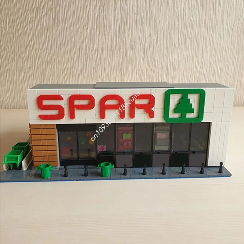2129ピース MOC SPAR コンビニエンスストア モジュール式モデル 組み立てブロック クリスマスギフト 建築玩具 組み立てDIYアイデア ブロック キッズ