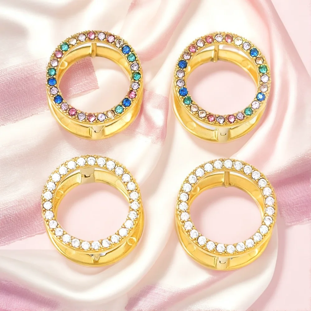 

Women's Earrings Mixed Color Zircon Double-sided Exquisite Circle Stainless Steel Fashionable and Versatile Jewelry Accessories