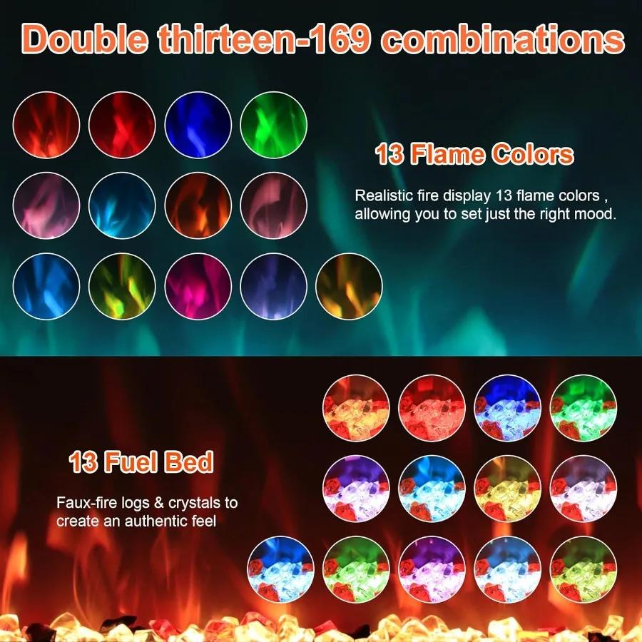 Inserti per caminetto elettrico da incasso e da parete da 60 pollici con telecomando e controllo touch screen per soggiorni moderni e essere