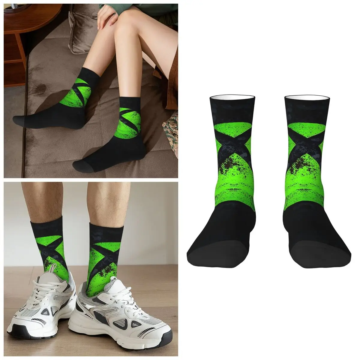 جوارب بشعار Xbox باللون الأخضر، جوارب Harajuku فائقة النعومة لجميع المواسم، إكسسوارات جوارب طويلة لهدايا للجنسين #1