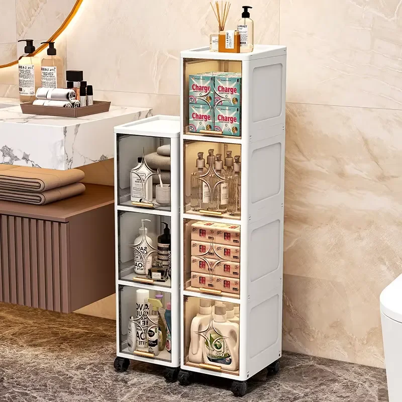 Heavy-Duty Space-Saving Flip Slim Cabinet 3-5 Tiers 20cm Wide Rolling for Kitchen Bedroom Bathroom Living Room 2 Colors