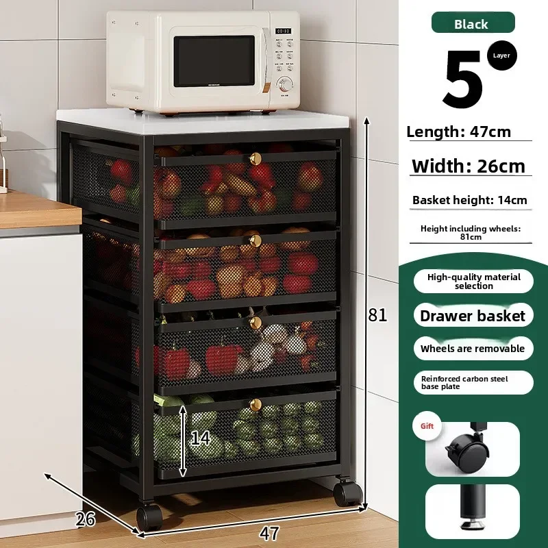 Keuken groentemand, uitneembare, van vloer tot plafond reikende fruit- en groentenopbergmand, grote capaciteit, gelaagde plank
