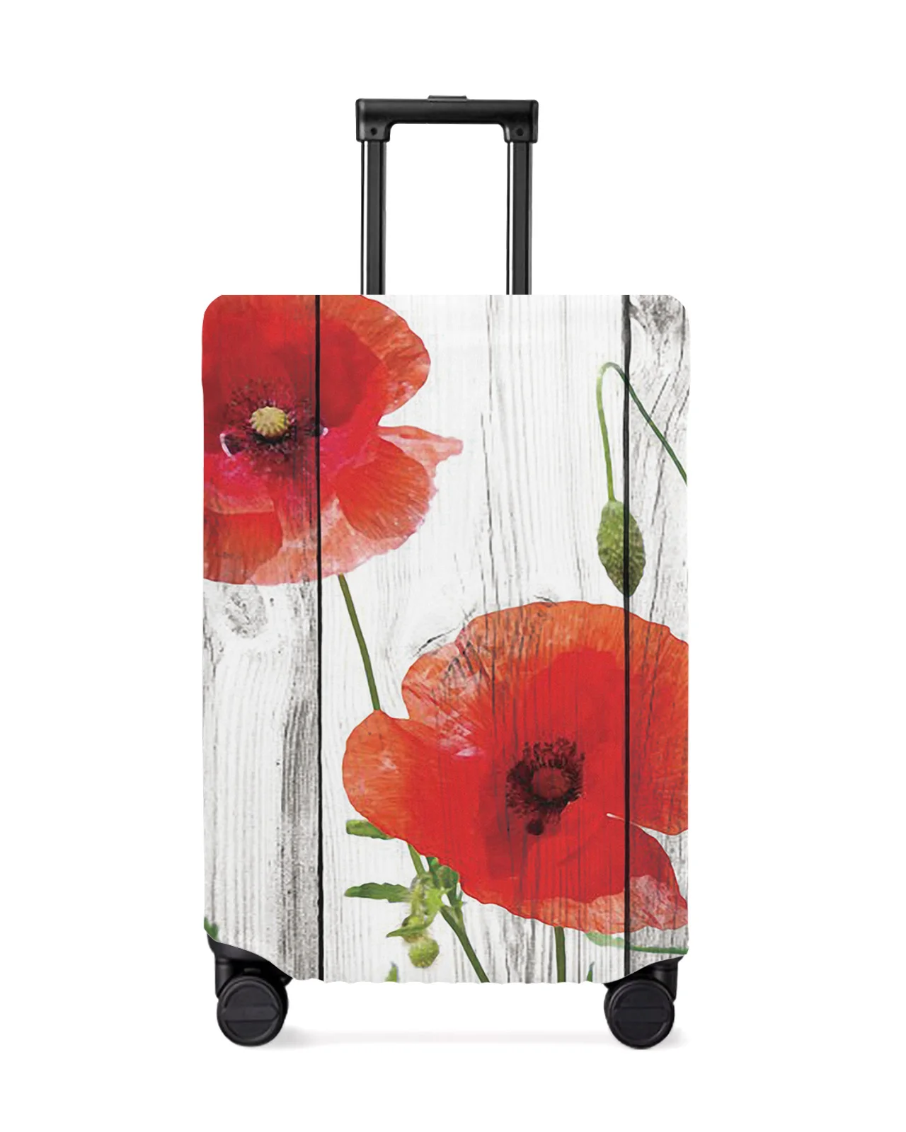 

Vintage Wood Red Flowers Poppy Travel Luggage Protective Cover for Travel Accessories Suitcase Elastic Dust Case Protect Sleeve