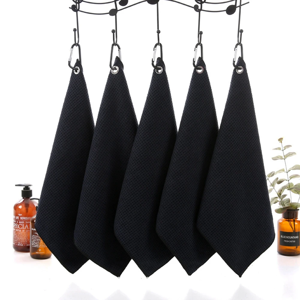 

Black Microfiber Balls Hands Golf Towel With Carabiner Hook Cleaning Towels Cleans Clubs