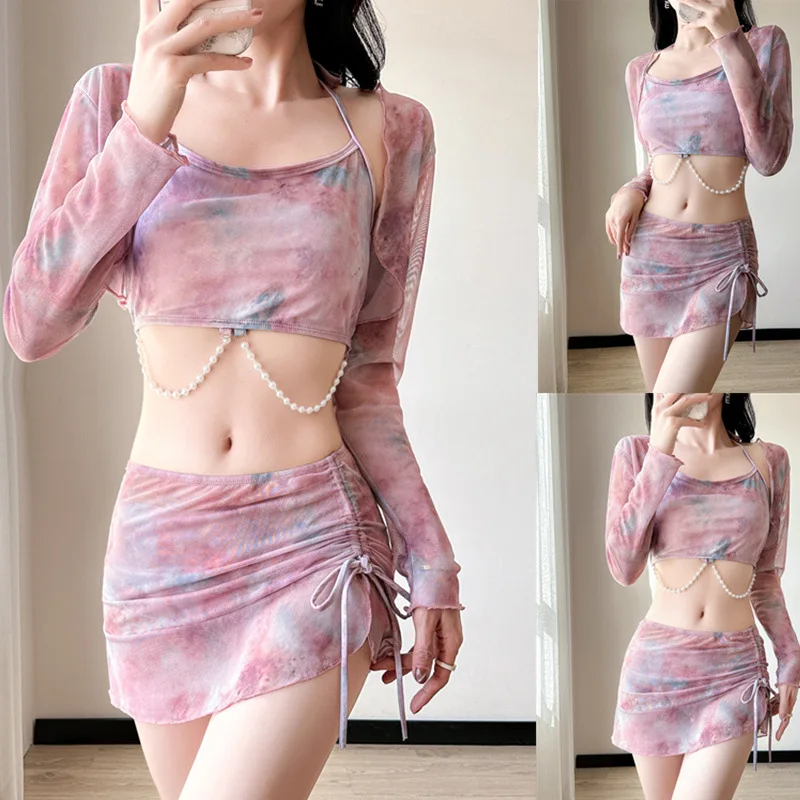

2025 new split 4pcs belly and thin beach vacation hot spring bikini fringed swimsuit