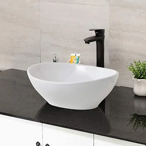 

Oval Vessel Sink 16'' x 13'' Bathroom Sink Countertop Oval Shape Small Ceramic Bathroom Sinks White Porcelain Vanity Bow