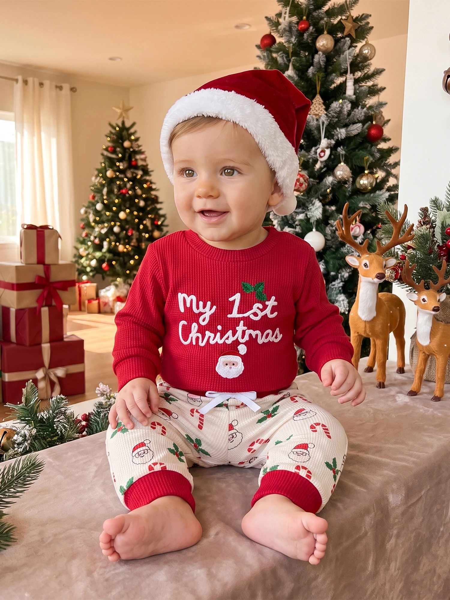 Romper Sleeve Romper Pants Christmas-Outfit Baby Boy Outfit Waffle Long Waffle Long Long Sleeve Long Professional Romper