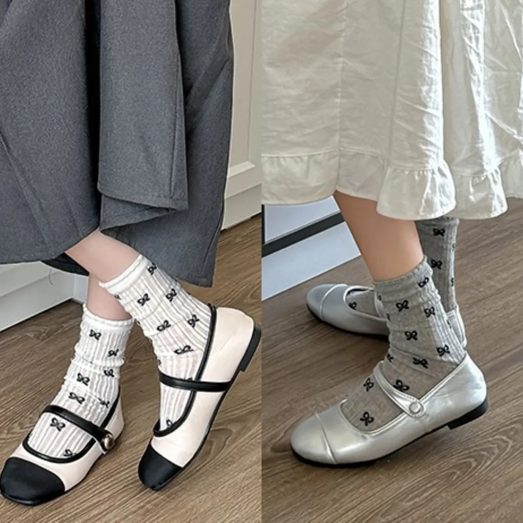 

Japanese Hollow Out Pile Ballet Socks Women Sweet Bow Pattern JK Casual Loose Designer Streetwears Summer New Style Ankle Socks