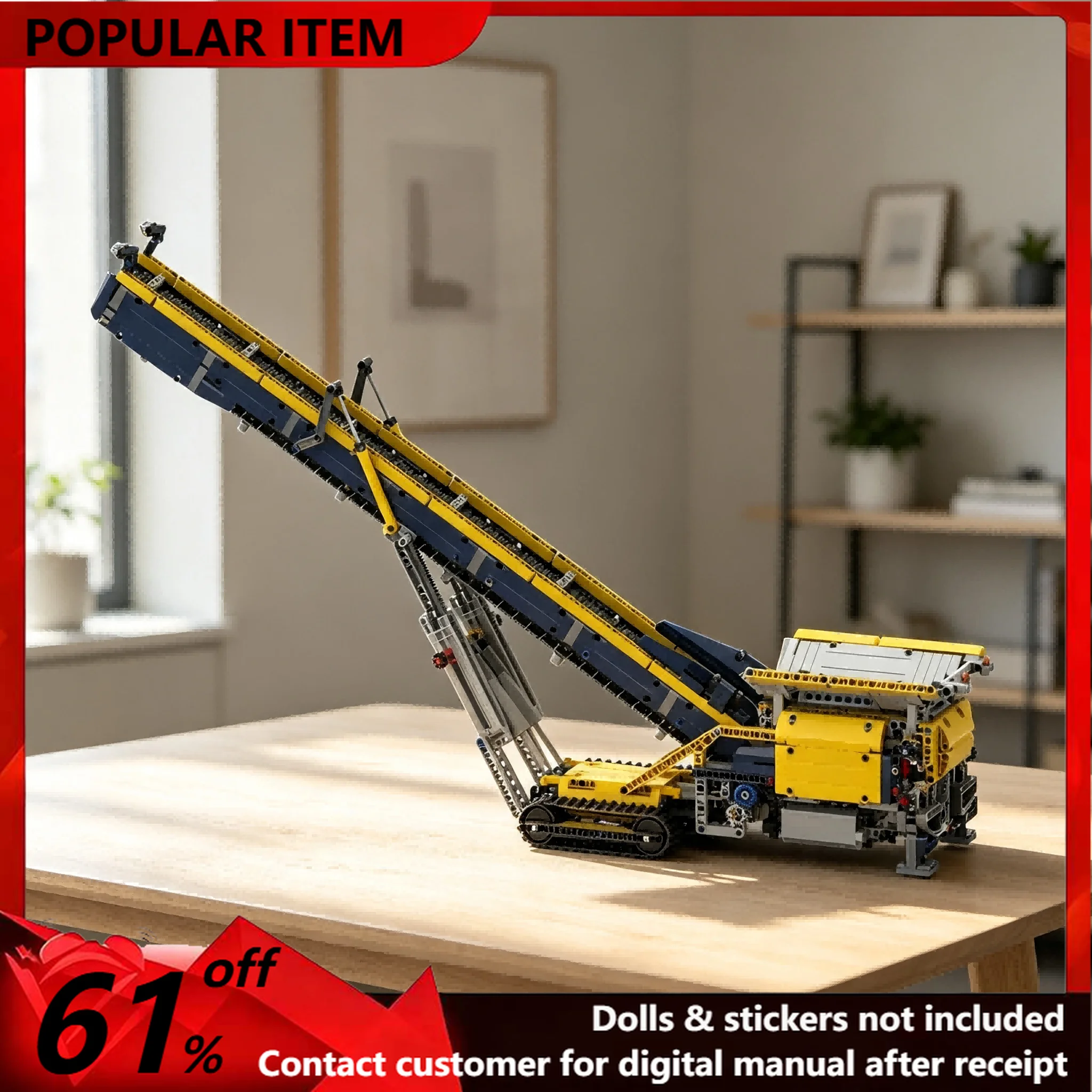 1202PCS MOC Mobile Tracked Hopper Feeder Conveyor Belt Industrial Transport Machinery Model Building Blocks DIY Assembly Gifts