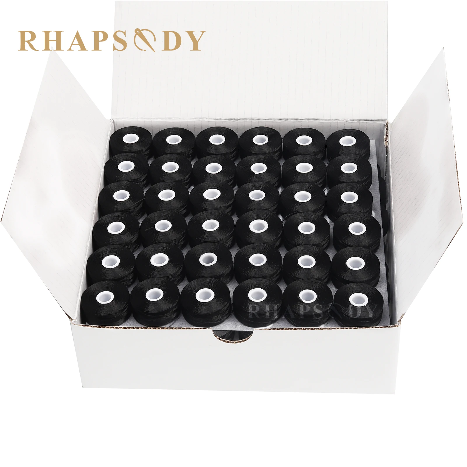 Rhapsody 144szt Typ L SA155 Wstępnie nawijana nić szpulkowa 75D 60WT Sideless do komercyjnych domowych hafciarek do maszyn do szycia Biały Czarny