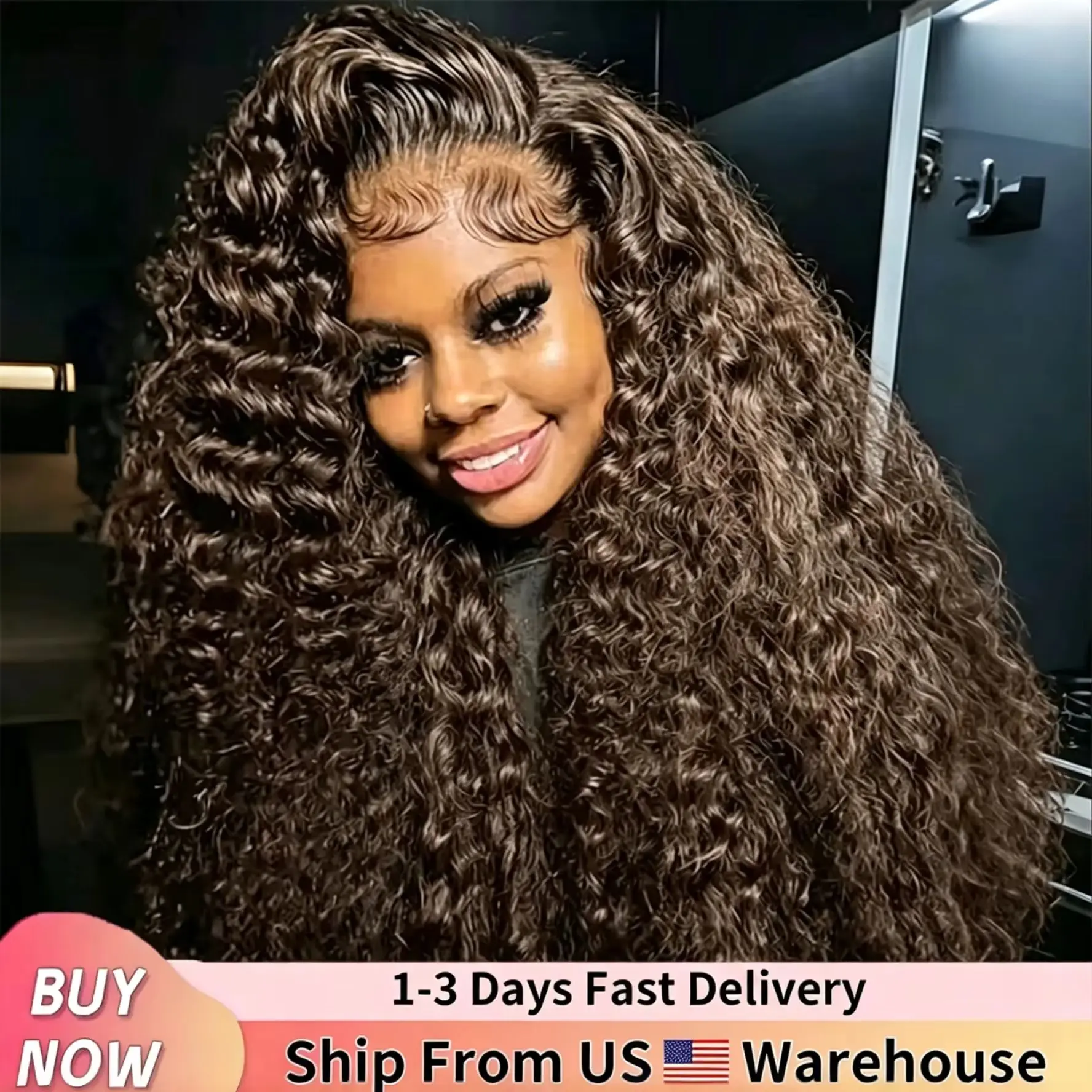 

42 lnch Chocolate Brown Curly Human Hair Wigs 13x6 Deep Wave Lace Frontal Wigs For Women Pre Plucked Brazilian Human Hair Wig