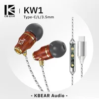 KBEAR KW1 con cable de madera de pera en la oreja HIFI auriculares de alta resolución Monitor auriculares TypeC 3,5mm para iPhone Lightning