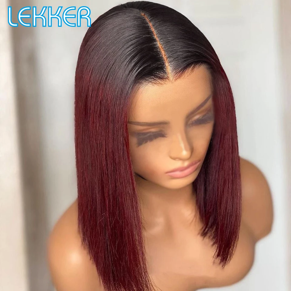 

Lekker 99j Burg Red Straight Bob 13x6x1 Lace Front Human Hair Wigs For Women Colored Brazilian Remy Hair Glueless Natural Wig