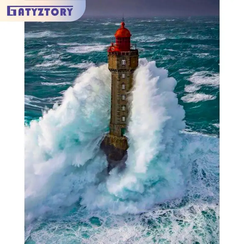 

GATYZTORY 60x75cm Paint By Numbers Kits Frameless DIY Lighthouse Painting By Numbers On Canvas Home Decor Digital Hand Painting