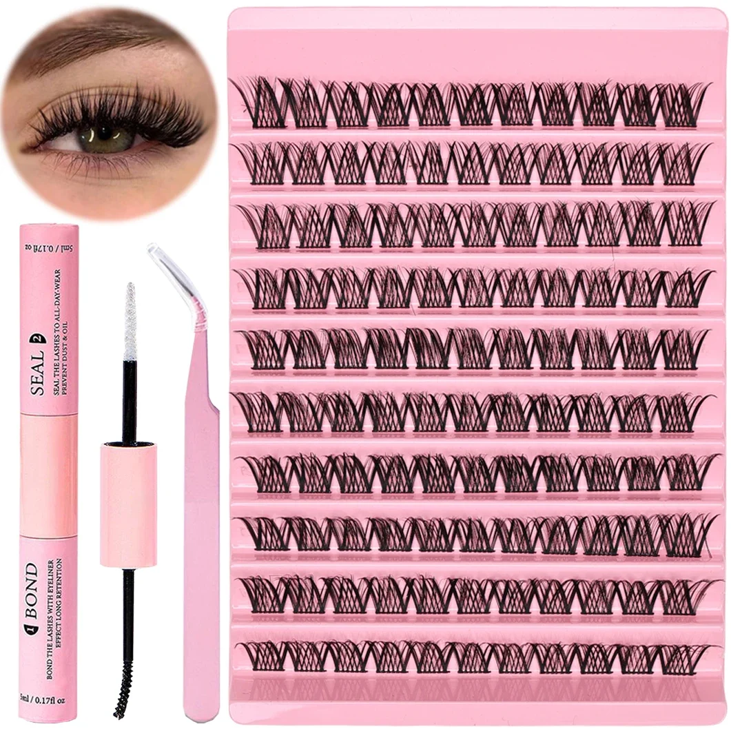 DIY Eyelash Set 110pcs Individual Lashes Cluster D Curl, 8-16mm Mix Lash Clusters with Lash Bond，Seal and Lash Applicator Tool