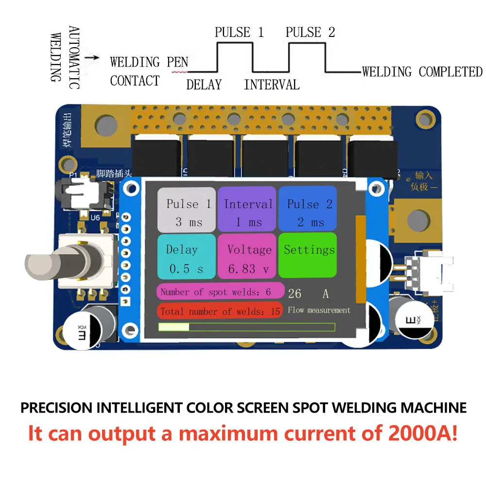 Portable Spot Welder DIY Kit - 18650 Battery Nickel Strip Welding with Color LCD Screen & Dual-Pulse Precision Control Board view 3
