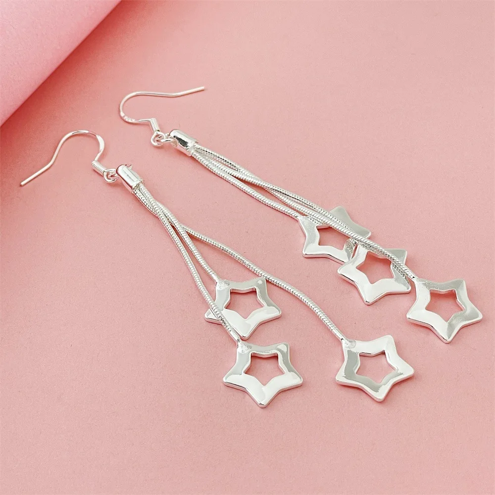 

925 Sterling Silver Earrings Three Line Star Earrings Ladies Fashion Simple Birthday Party Wedding Anniversary Jewelry Gift
