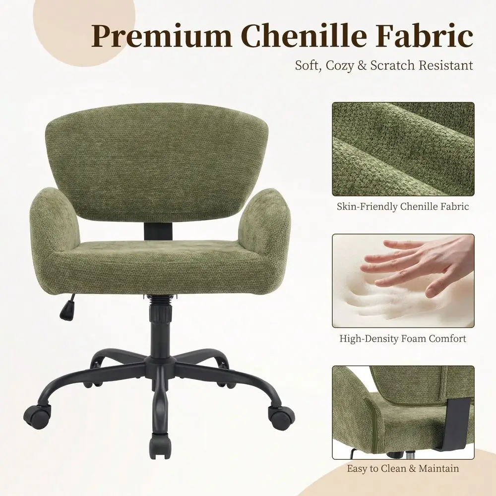 Fumahome Upholstered Office Chair With SplitBack Design 90108 Gentle Rocking, Ergonomic Swivel Vanity Chair With Armrests, Heig