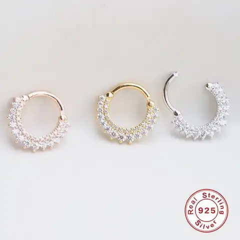 보좌관 1PC 925 스털링 실버 라운드 코 링 말 눈 후프 귀걸이 여성을위한 펑크 크리스탈 귀걸이 Ins 파인 쥬얼리 선물