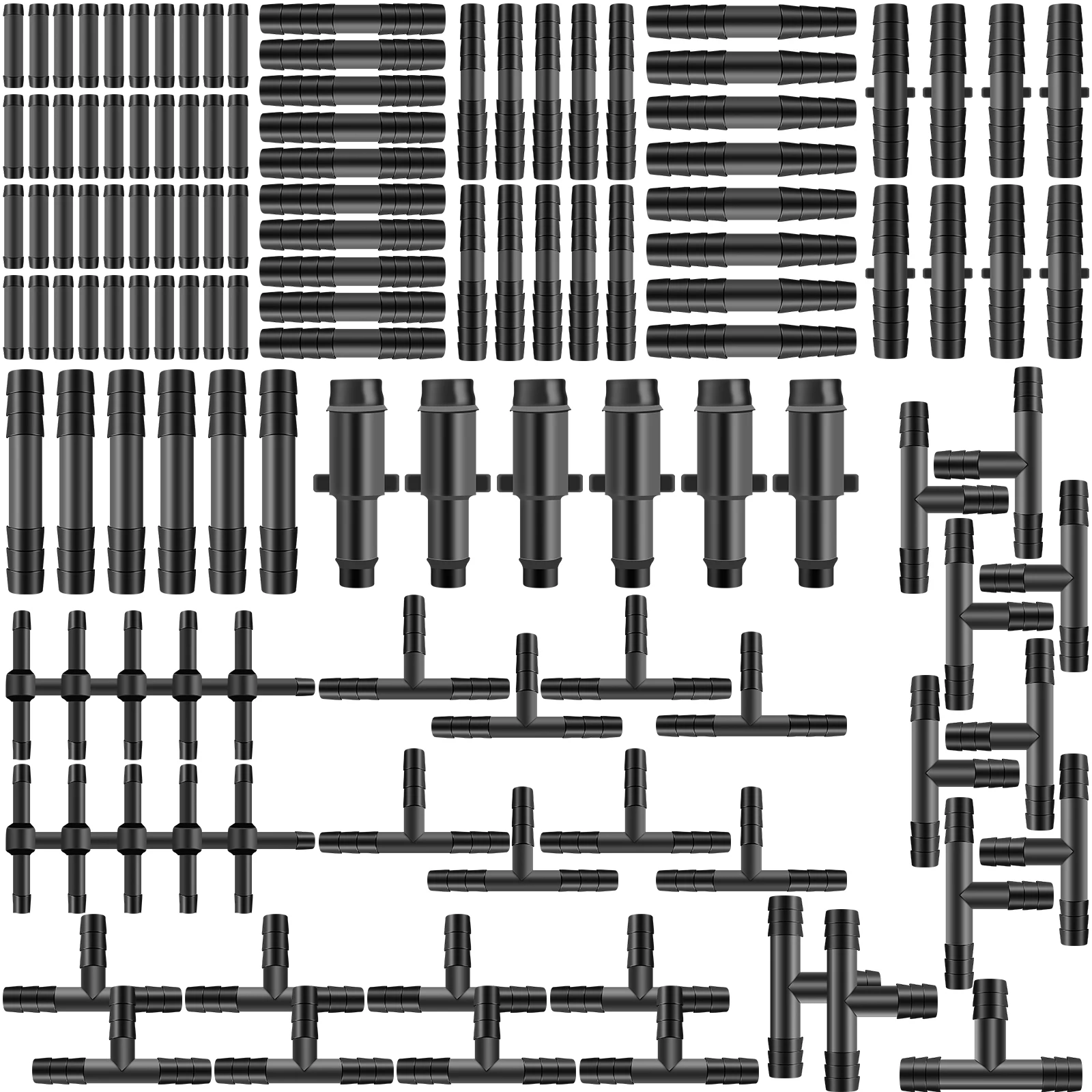 128Pcs Vacuum Connector Assortment Plastic Hose Joiner Tee Water Spray Pipe Joints Plastic Straight T Piece Connectors for Car