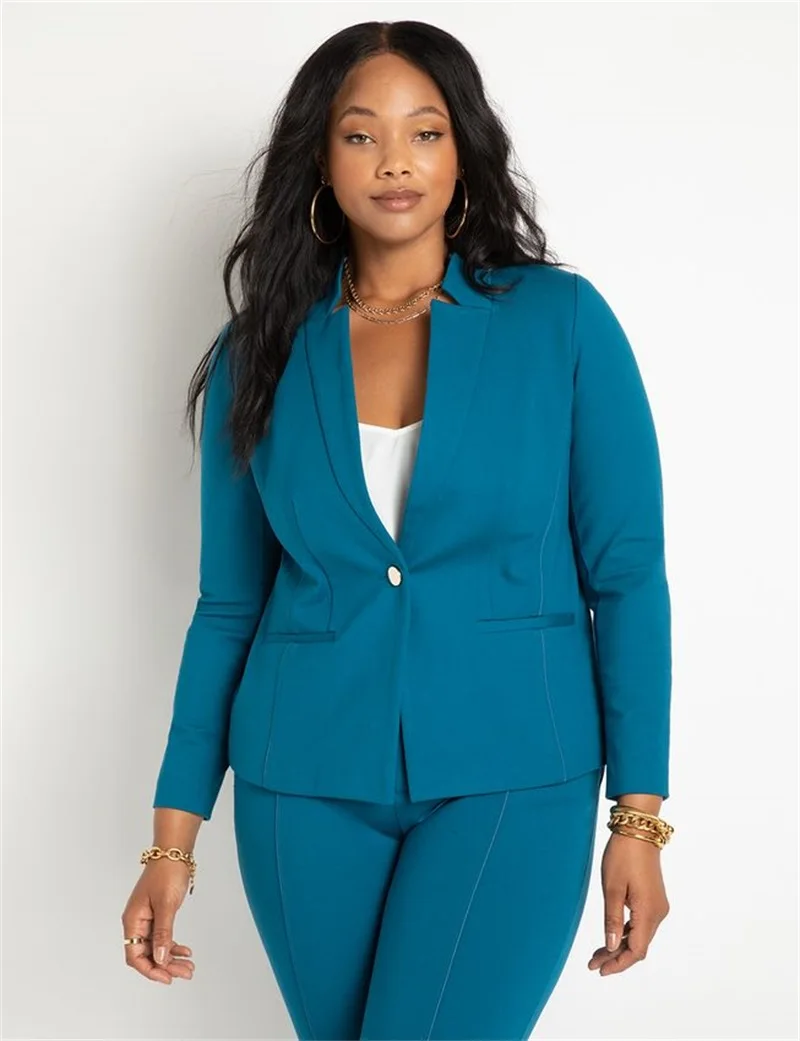 Plus Size Meer Blauw Vrouwen Pak Set Voor Werk Custom Made V-hals Blazer + Broek Formele Kantoor Dame Jas prom Party Dress