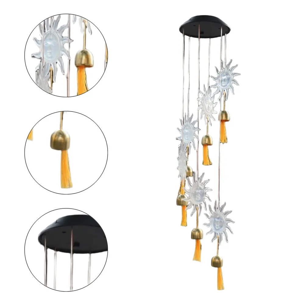 Sun Shaped Chime Solar Wind Chime Unique Solar Wind Chime Solar Lamp Polycrystalline Solar Panel Seven Color Flashing Led